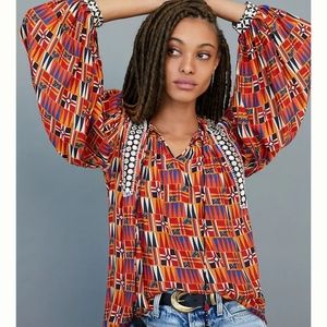 Anthropologie Verb Yasmeen Embroidered Peasant Blouse Top